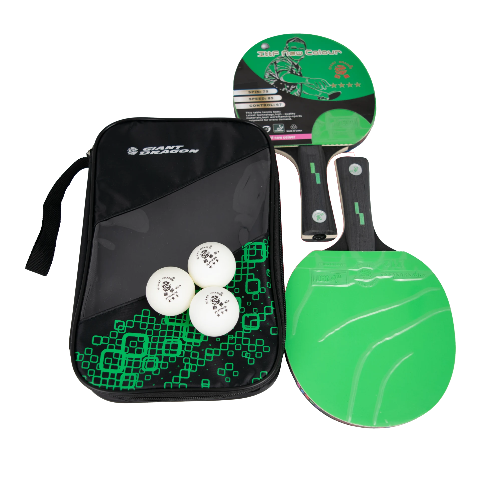 Kit 2 Raquetes de Tênis de Mesa com Bolsa e 3 Bolas Giant Dragon