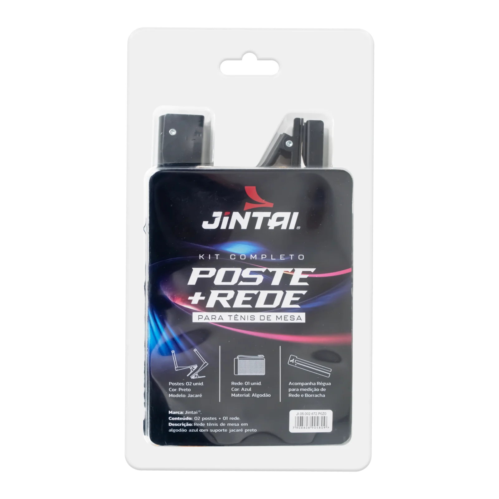 Rede oficial tenis de mesa algodao azul com presilha e regua Jintai