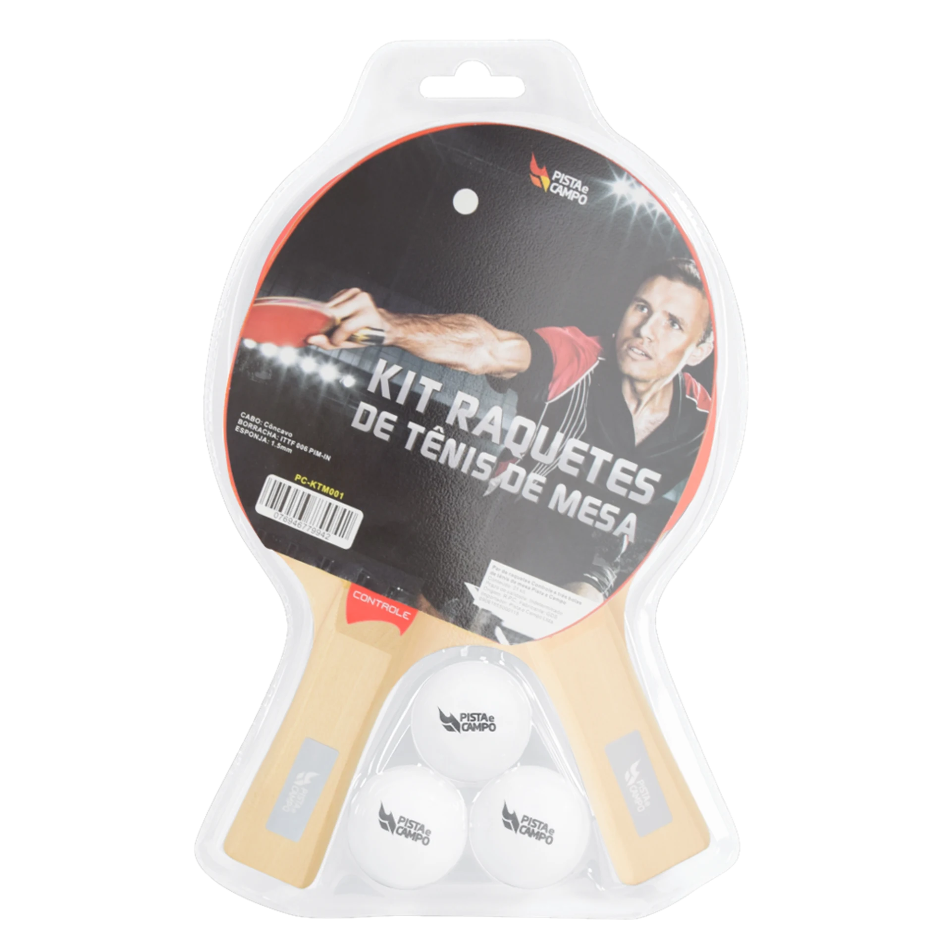 Kit 2 Raquetes de Tênis de Mesa Controle com 3 Bolas Pista e Campo