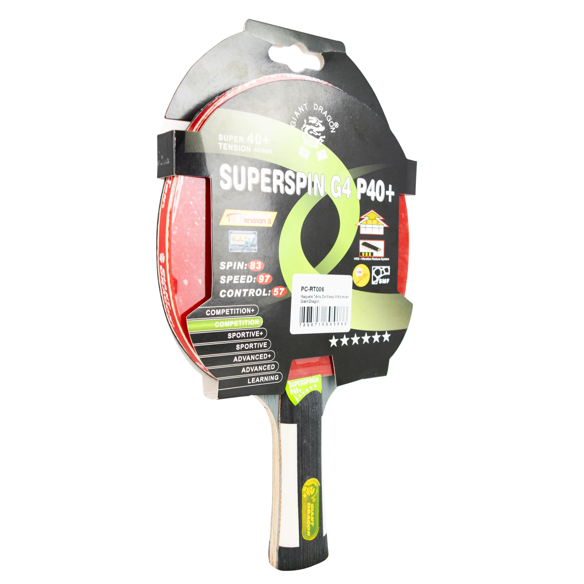 Raquete de Tênis de Mesa Superspin 6 Estrelas Giant Dragon